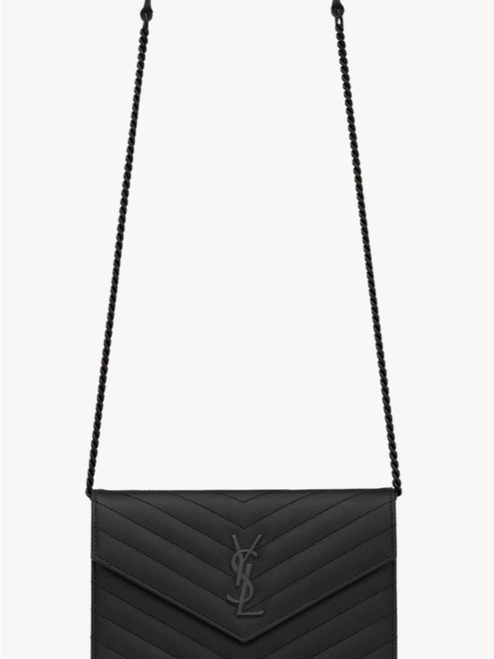 Yves Saint Laurent Black Quilted Chevron Crossbody Wallet on Chain